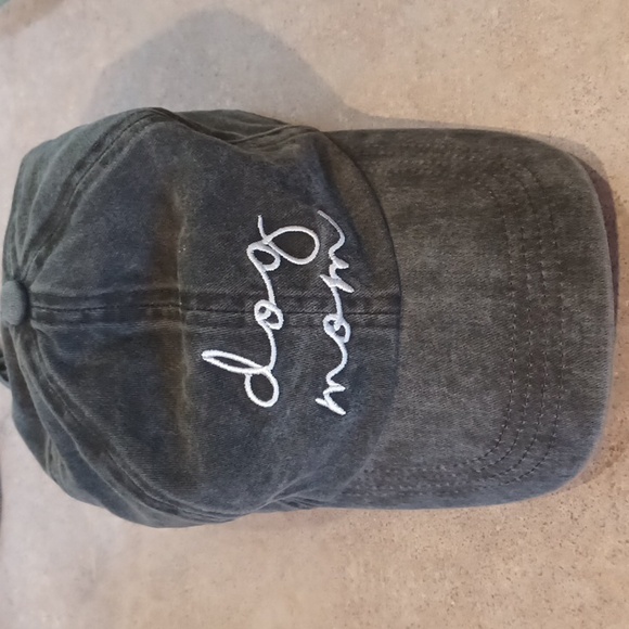 Accessories - "Dog Mom" Embroidered and Distressed Charcoal Gray Adjustable Hat